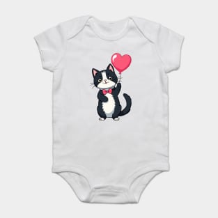 Tuxedo cat with a heart balloon Baby Bodysuit
